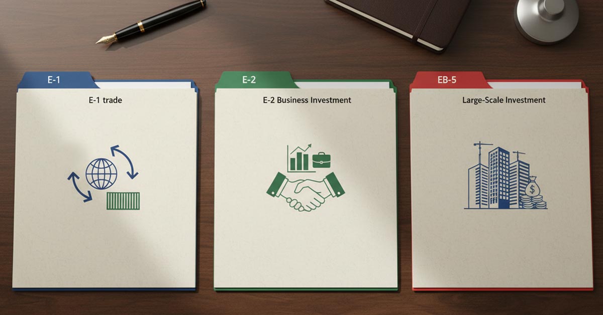 U.S. Investment Visas 2026: E-1, E-2, EB-5 Comparison Guide
