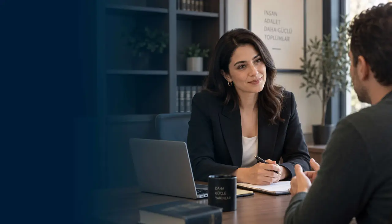 Attorney meeting with a client in the office